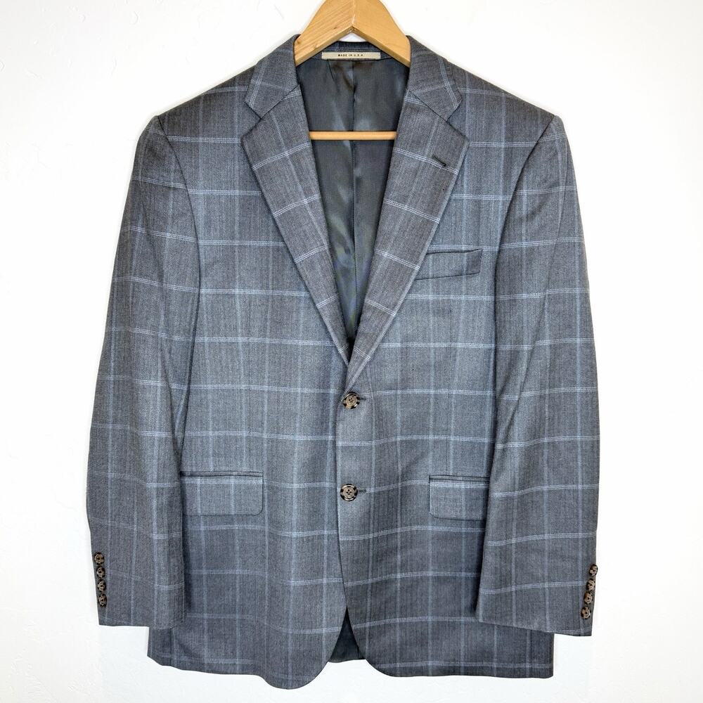 Burberry London Silk Wool Blend Blazer Men’s 42R USA Union Gray Blue Check